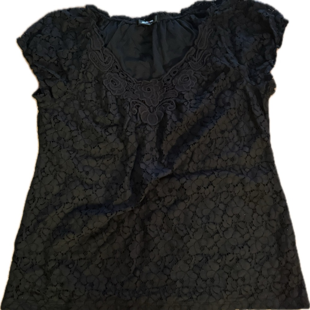 Style & Co. Black Lace Cap Sleeve Blouse
